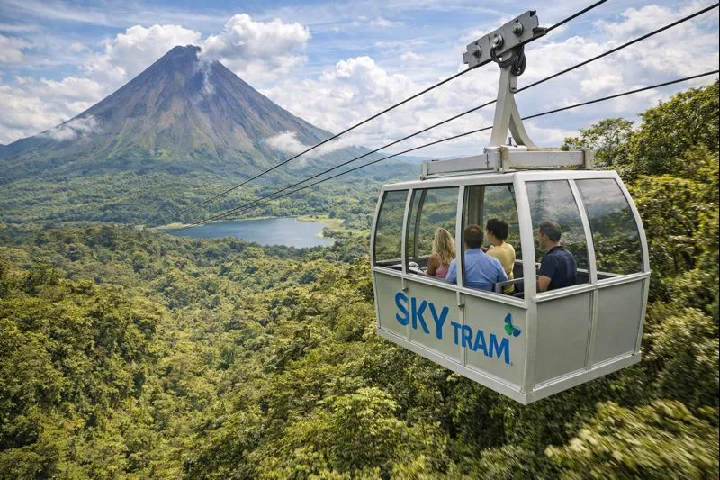 Sky Tram aerial gondola ride offering panoramic views of the Arenal rainforest and volcano